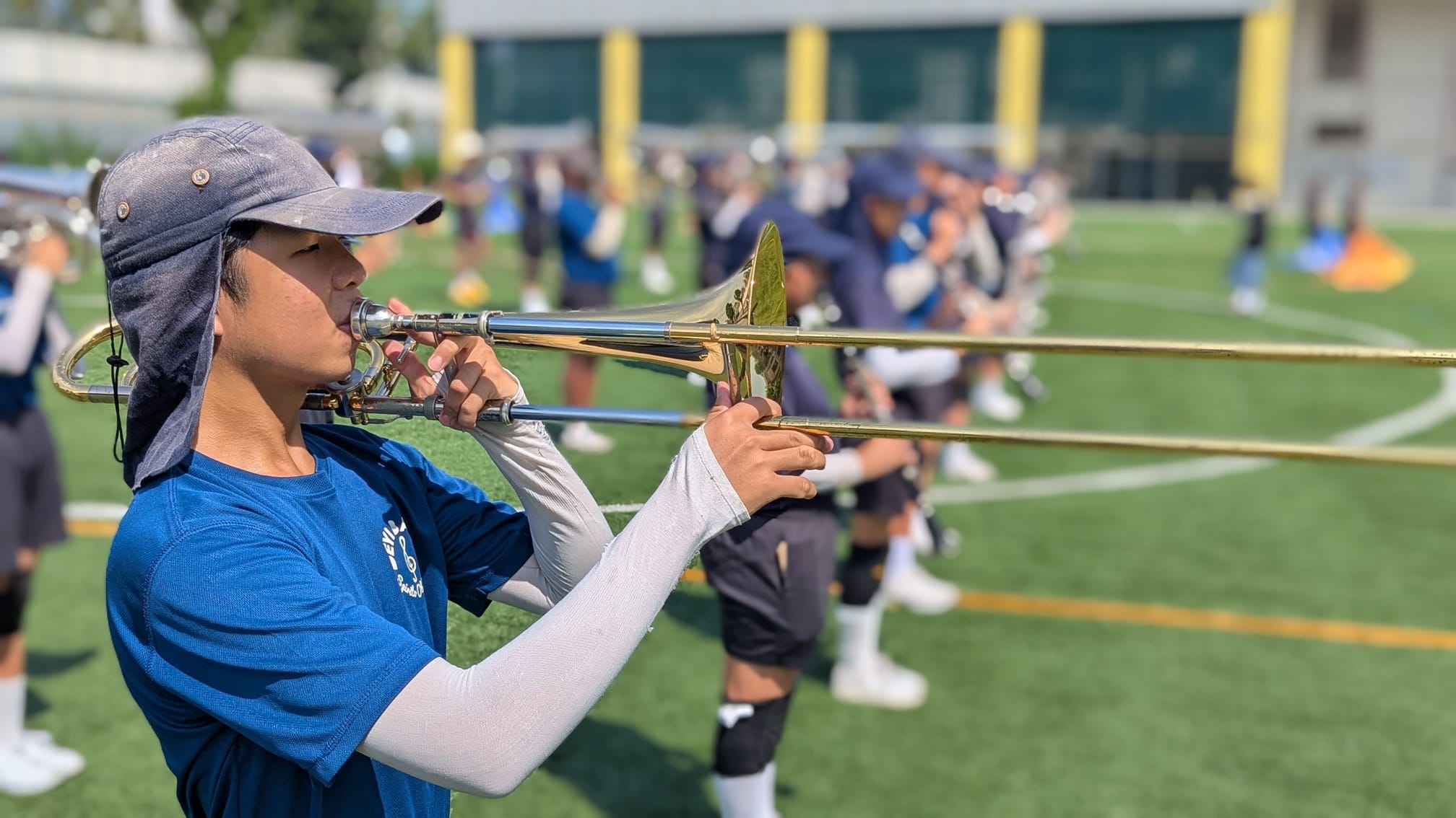 Boy playing musical instrument